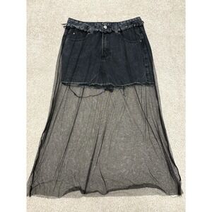 Y2K Litz By Uniq Sheer Laced Mini Denim Skirt Black Small Goth Emo Preppy